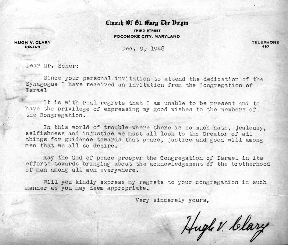 Rev. Cleary letter